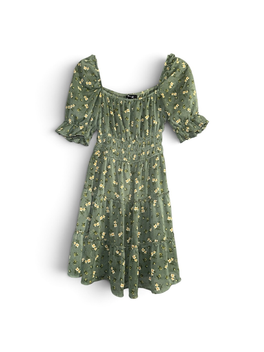 Trixxi fairy Babydoll S Floral Smocked Cottagecore Sheered Ruffle Dainty Dress
